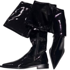 Custom Shoes black patent over the knee point toe boot